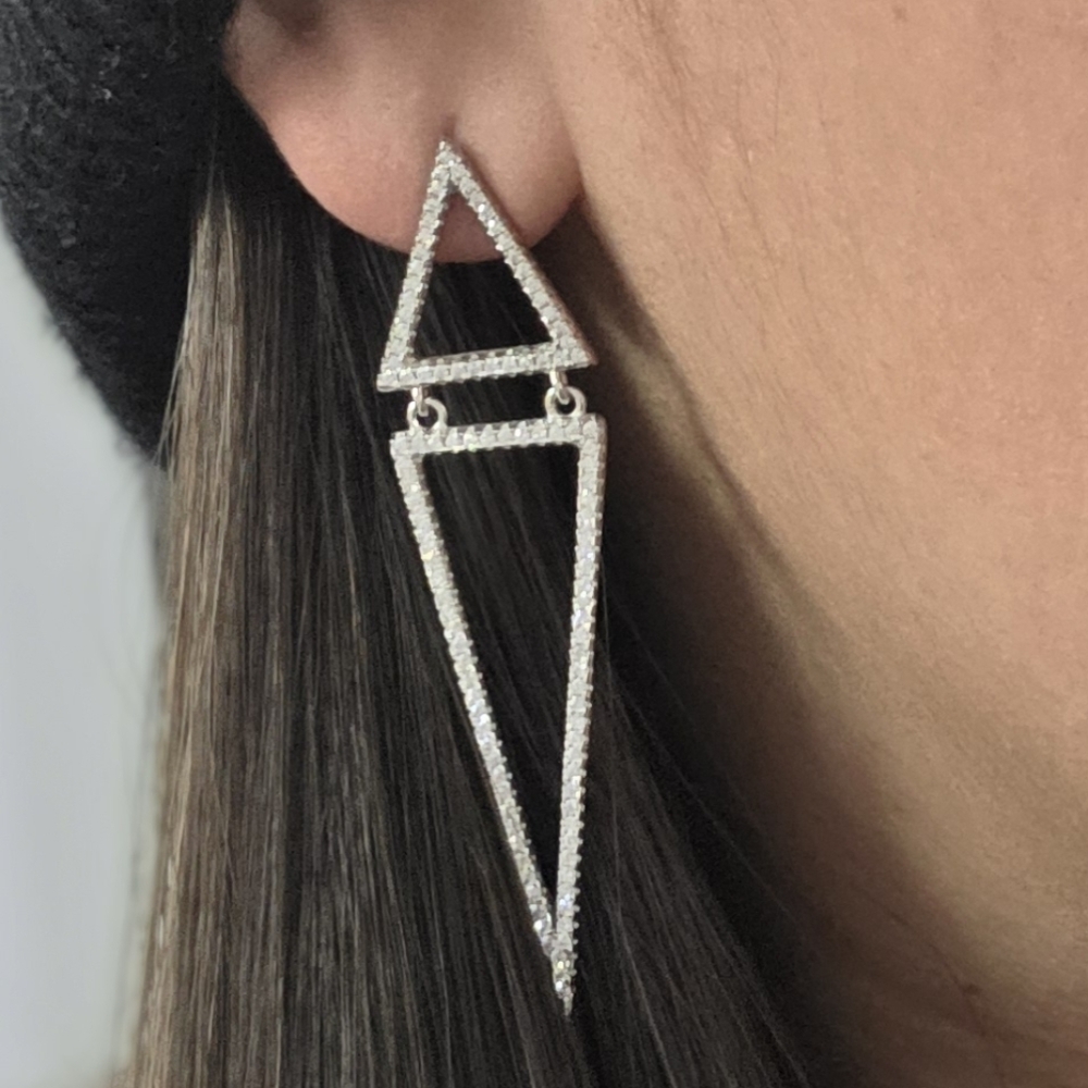 Sterling Silver Geometric Triangle Drop Earrings - Silver
